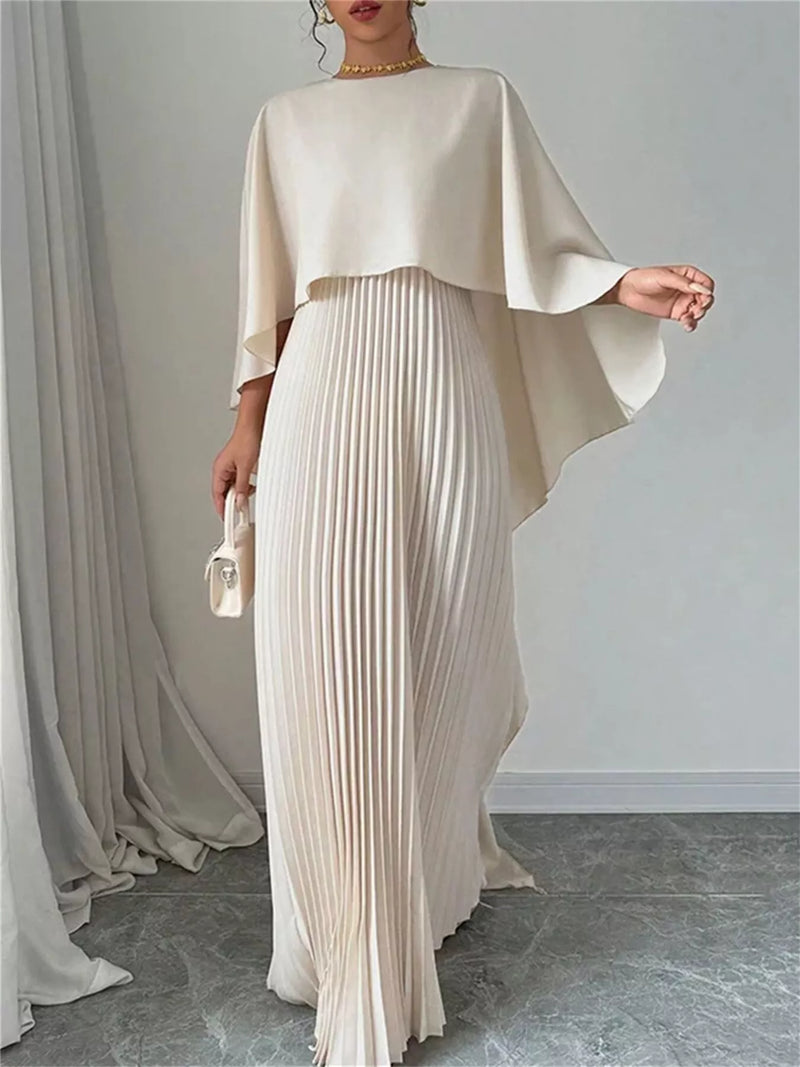 Cream Cape Pleated Gown