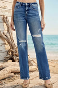 RISEN Distressed Straight Jeans