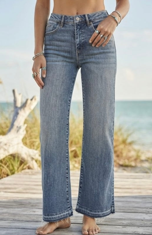 RISEN Released Hem Wide Leg Jeans