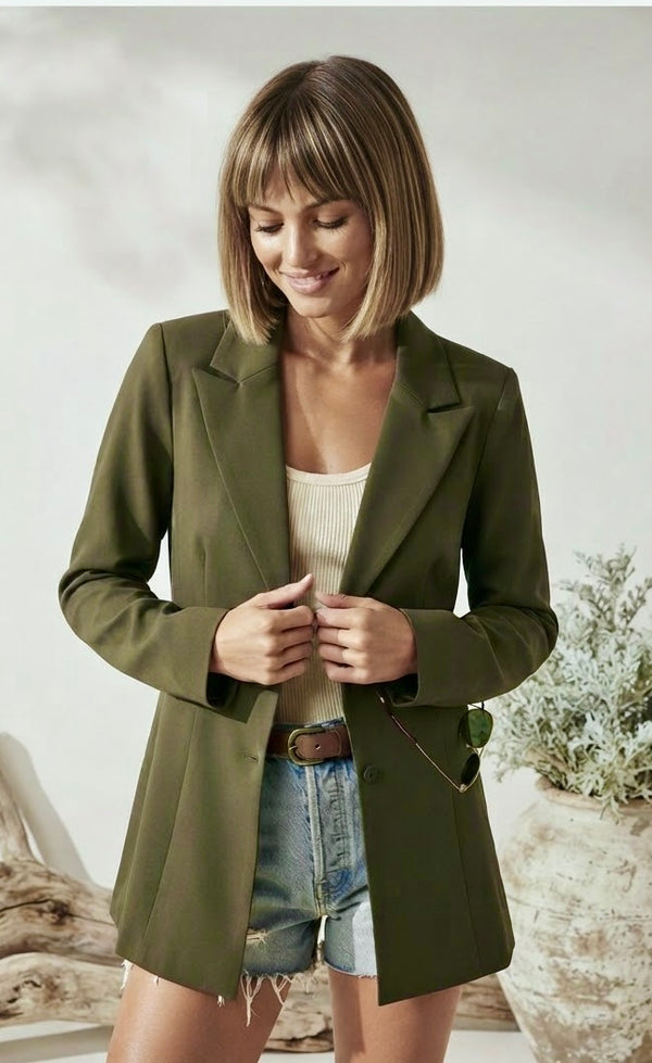 Olive Peaked Lapel Blazer