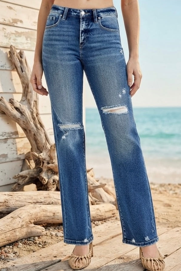 RISEN Distressed Straight Jeans