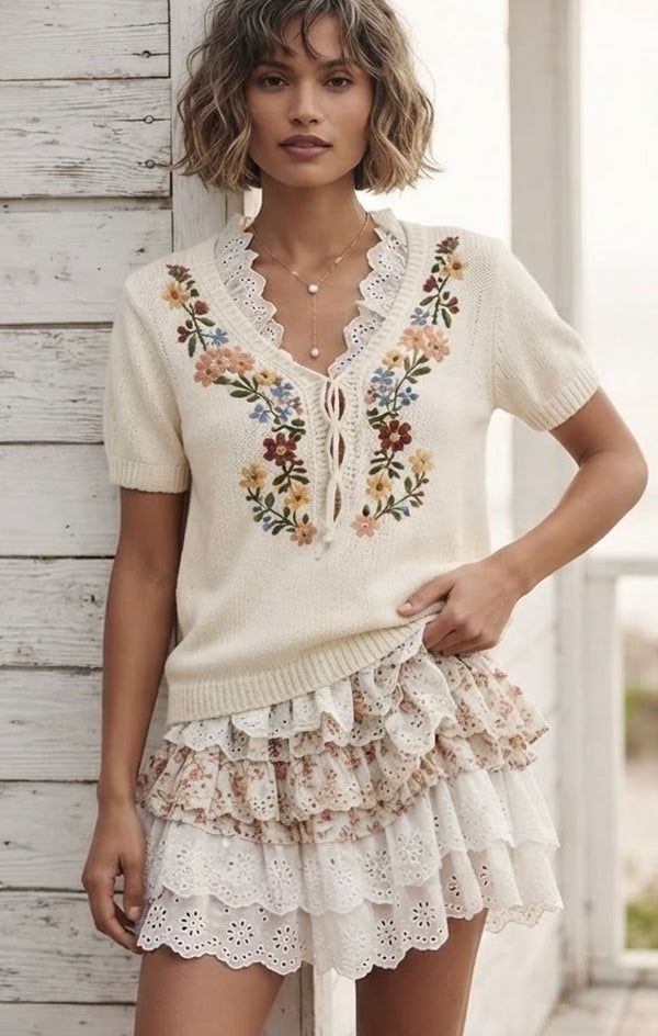 Garden Lace-up Sweater